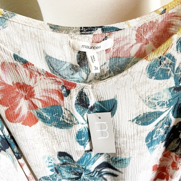 NWT Maurices Multicolor Floral Smocked Waist Cold Shoulder Top Plus Size 3X - Picture 5 of 6